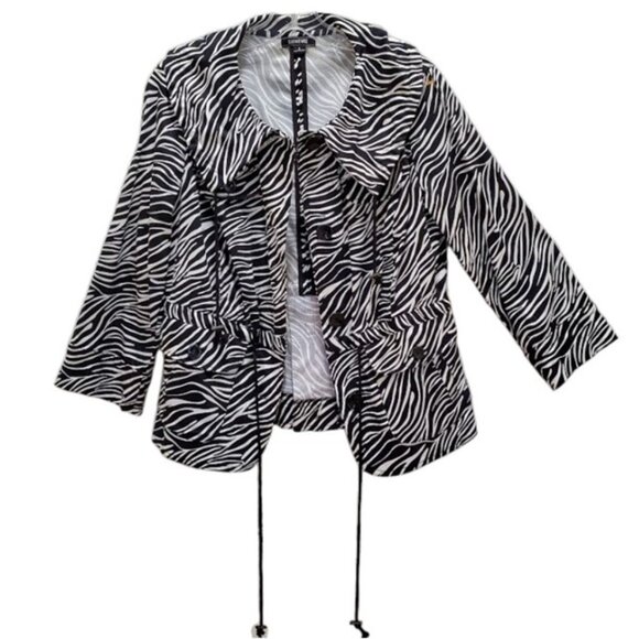 EUC Vintage Zebra Print Light Cotton Jacket 3/4 Sleeve and Cinched Waist -Size S - Picture 5 of 10